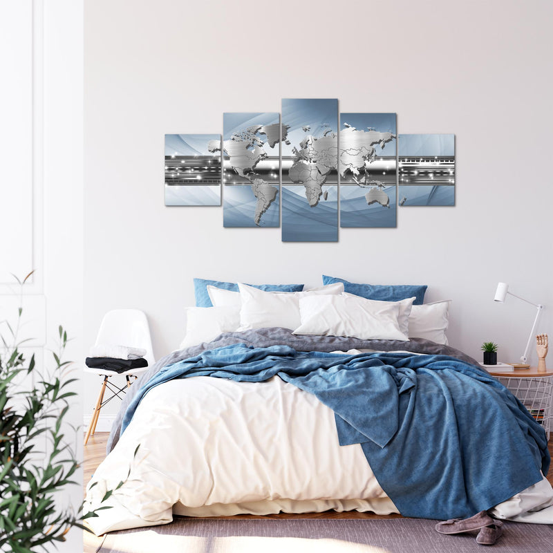 Runa Art - Bilder Weltkarte 200 x 100 cm 5 Teilig XXL Wanddekoration Design Blau 109351b