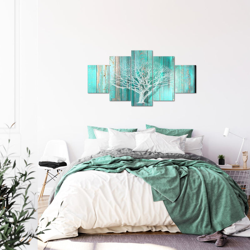 Runa Art Bild Wohnzimmer Baum Abstrakt 5 Teilig Holzmotiv Türkis Grau Wandbilder auf Vlies Leinwand 039953c