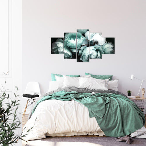Runa Art Bild Wohnzimmer Schlafzimmer Blumen Rosen 5 Teilig Vintage Schwarz Bunt Wandbilder auf Vlies Leinwand 039153b