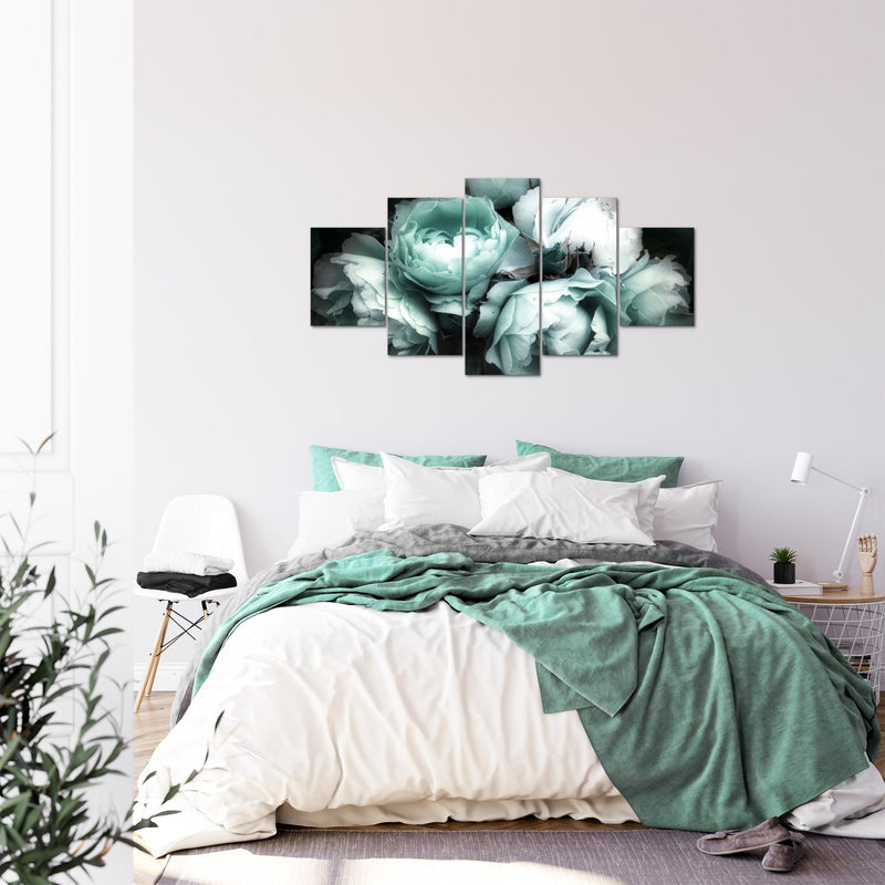 Runa Art Bild Wohnzimmer Schlafzimmer Blumen Rosen 5 Teilig Vintage Schwarz Bunt Wandbilder auf Vlies Leinwand 039153b