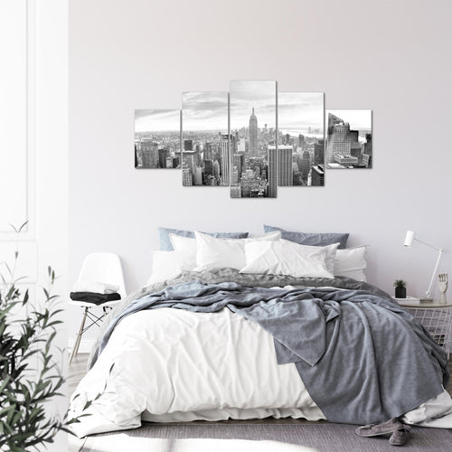 Runa Art - Bilder New York Skyline 200 x 100 cm 5 Teilig XXL Wanddekoration Design Schwarz Weiss 010251c