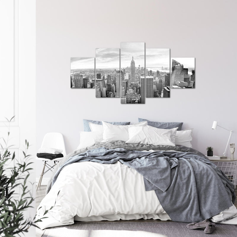 Runa Art - Bilder New York Skyline 200 x 100 cm 5 Teilig XXL Wanddekoration Design Schwarz Weiss 010251c