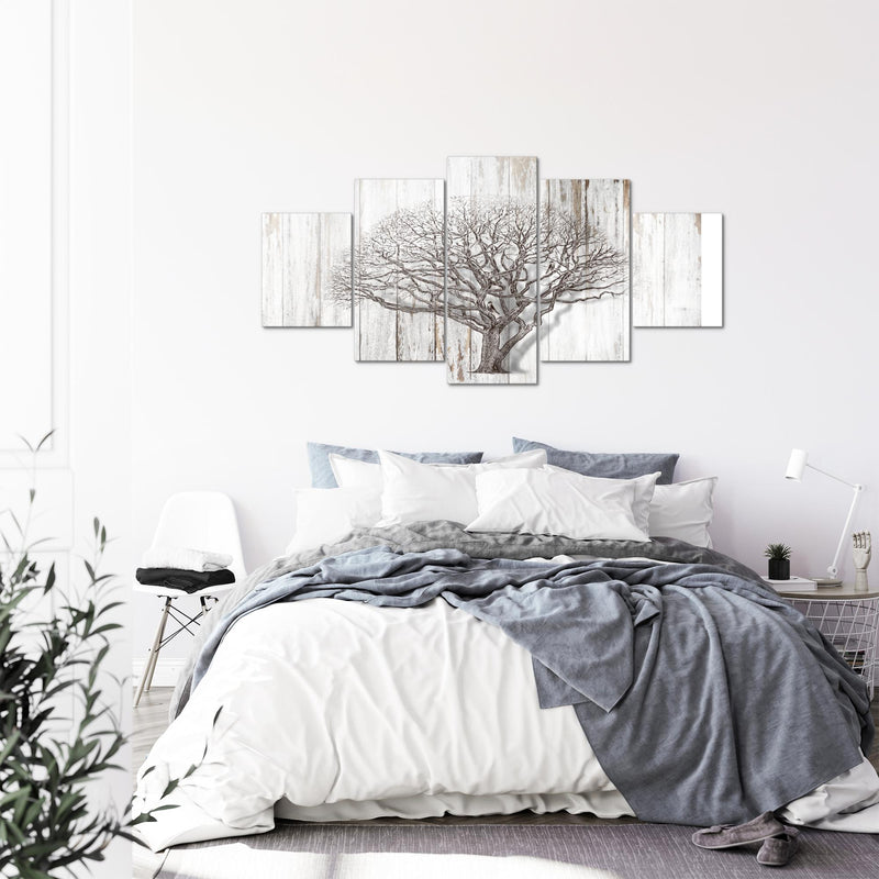 Runa Art - Bilder Baum Abstrakt 200 x 100 cm 5 Teilig XXL Wanddekoration Design Schwarz Weiss 039951b