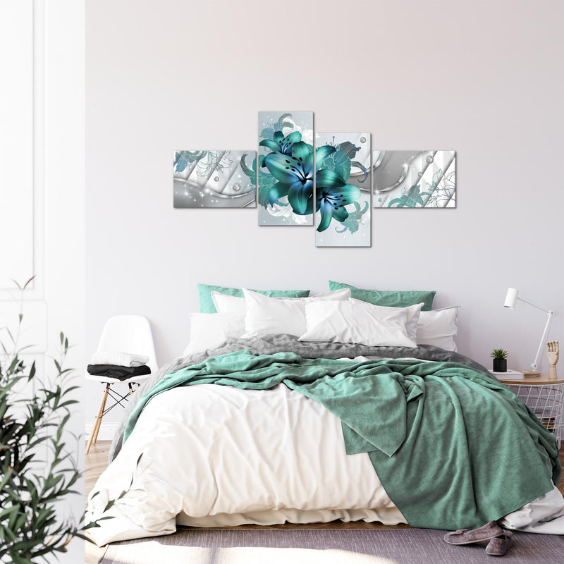 Runa Art Bild XXL 4 Teilig Blumen Lilien 200 x 100 cm Kunstdruck auf Vlies Leinwand Wanddeko Wohnzimmer Schlafzimmer 017341a