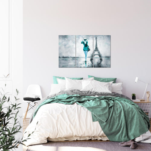 Runa Art Wandbilder Paris Eifelturm Bild XXL Wohnzimmer Schlafzimmer Türkis Grau Abstrakt 120 x 80 cm 3 Teilig 035631b