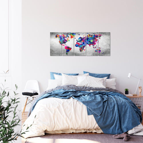 Runa Art Bild Weltkarte Wandbilder auf Vlies Leinwand 5 Teilig Wanddekoration Büro Wohnzimmer 013356b
