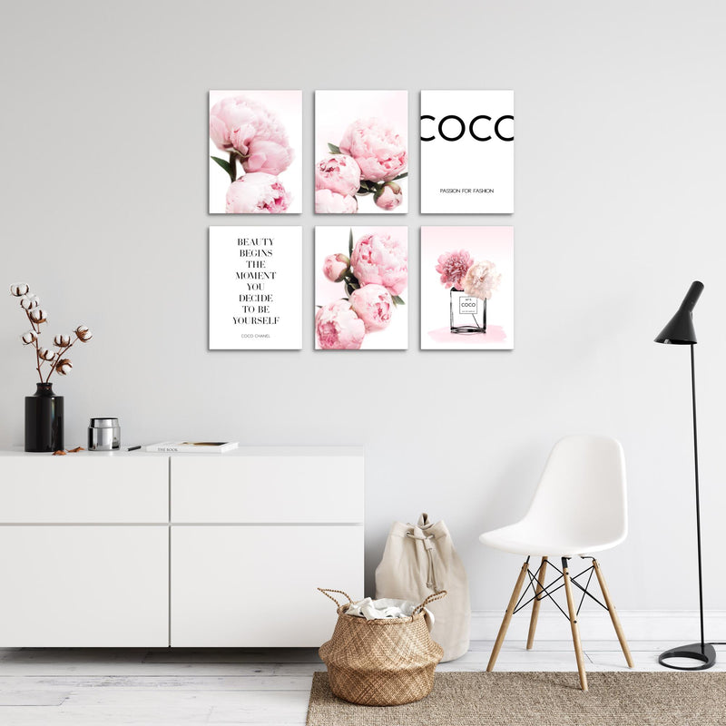 Novart Wandbilder - KEIN EXTRA RAHMEN BENÖTIGT - Wohnzimmer Mädchen Teenager - Bilder Modern Fashion Blumen - Rosa - N009465a