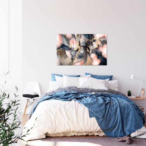 Runa Art Wandbilder Abstrakt Bild XXL Wohnzimmer Schlafzimmer blau rosa Gold Pastel 120 x 80 cm 3 Teilig 043831a