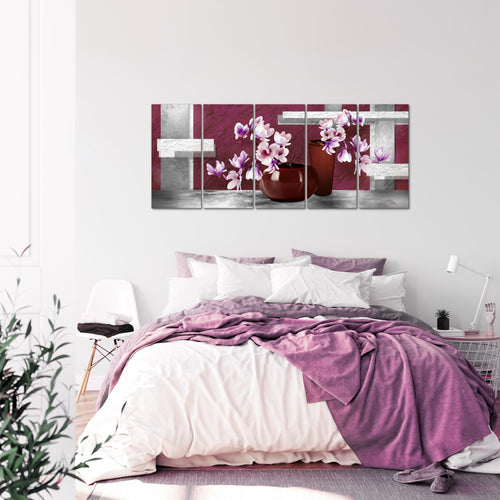 Runa Art Wandbild XXL Blumen Abstrakt Wohnzimmer Schlafzimmer 200 x 80 cm Grau Rot 5 Teilig - Made in Germany - 035255a