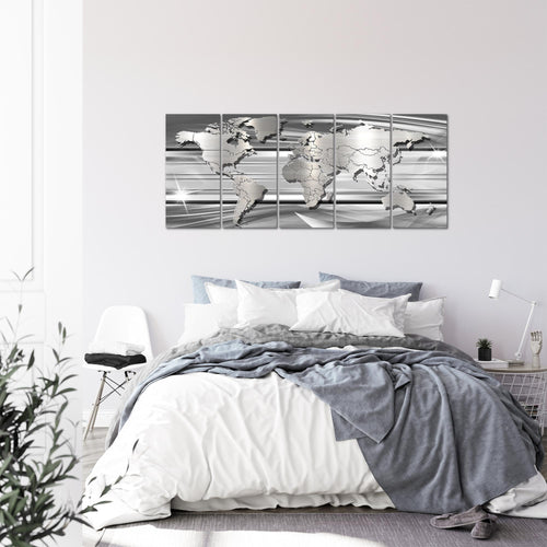 Runa Art Wandbild XXL Weltkarte Büro Wohnzimmer 200 x 80 cm Grau 5 Teilig - Made in Germany - 107955b