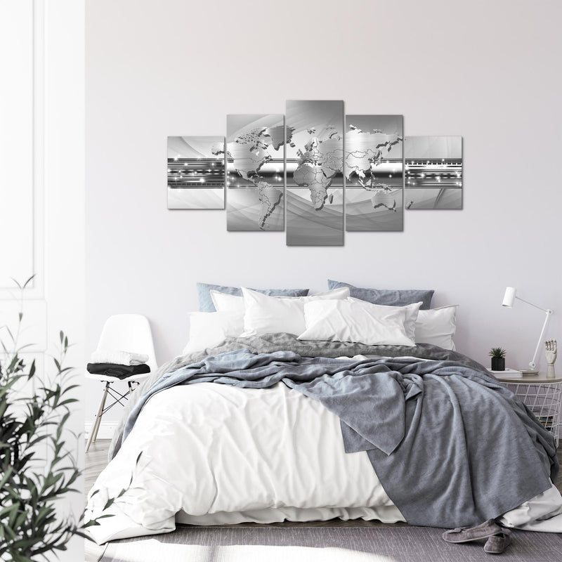 Runa Art - Bilder Weltkarte 200 x 100 cm 5 Teilig XXL Wanddekoration Design Grau 109351c