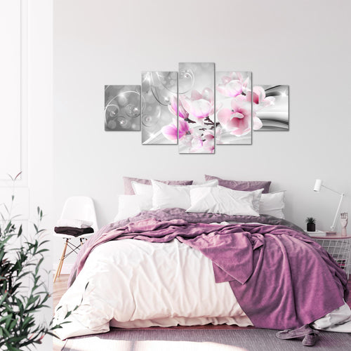 Runa Art - Bilder Blumen Abstrakt 200 x 100 cm 5 Teilig XXL Wanddekoration Design Grau Rosa 035351a