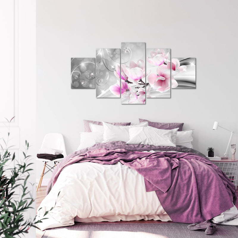 Runa Art - Bilder Blumen Abstrakt 200 x 100 cm 5 Teilig XXL Wanddekoration Design Grau Rosa 035351a