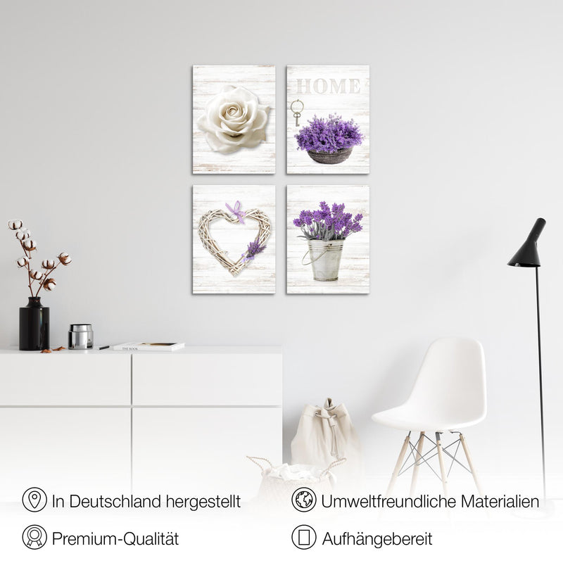 Novart Bilder Home Provence - Fertig Zum Aufhängen - Kein Extra Rahmen benötigt - Wandbilder Set Wohnzimmer Schlafzimmer - N003047a