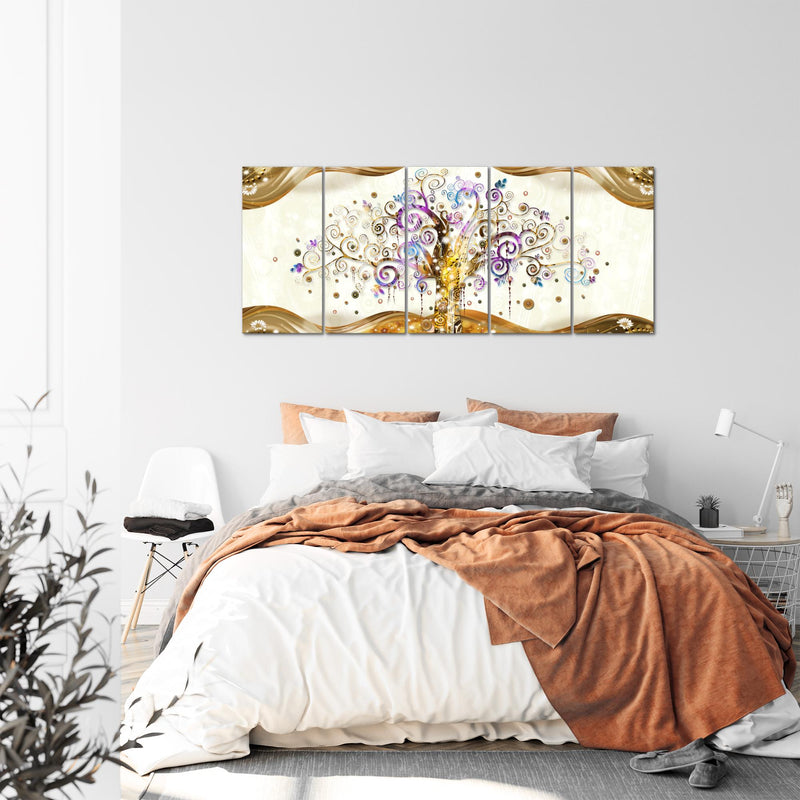 Runa Art Wandbild XXL Gustav Klimt Baum des Lebens Wohnzimmer 200 x 80 cm Bunt 5 Teilig - Made in Germany - 003055a
