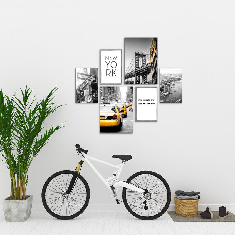 Novart Wandbilder Set New York City Taxi Gelb Grau - KEIN EXTRA RAHMEN BENÖTIGT -  Modern Deko  - Wohnzimmer Schlafzimmer N006363a
