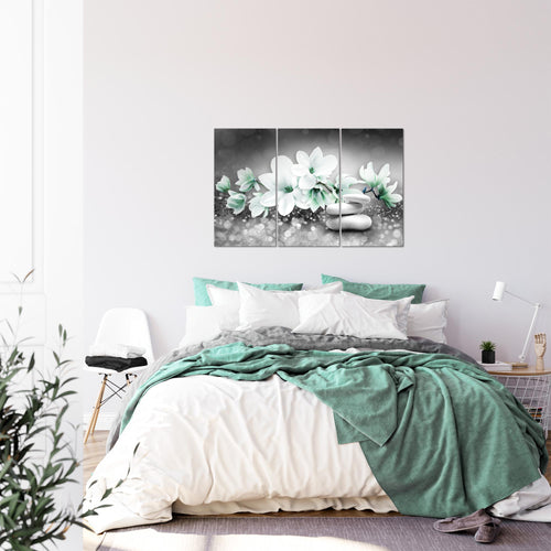 Runa Art Wandbilder Blumen Magnolien Bild XXL Wohnzimmer Schlafzimmer Grau Türkis Abstrakt 120 x 80 cm 3 Teilig 035431b