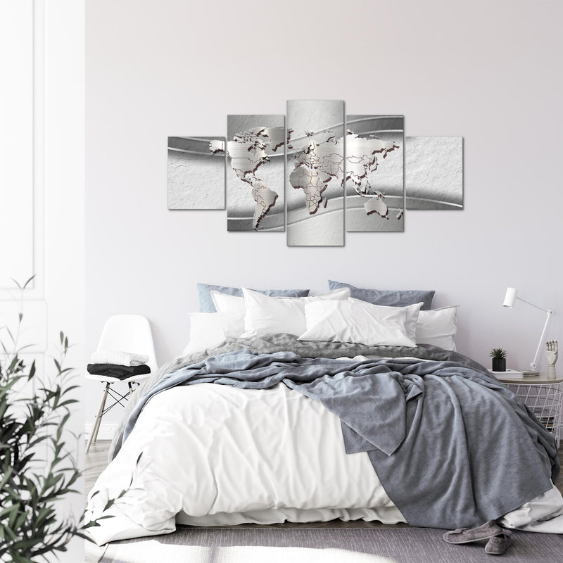 Runa Art - Bilder Weltkarte 200 x 100 cm 5 Teilig XXL Wanddekoration Design Grau 107251c