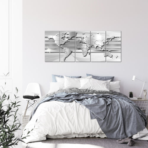 Runa Art Wandbild XXL Weltkarte Büro Wohnzimmer 200 x 80 cm Grau 5 Teilig - Made in Germany - 107955c