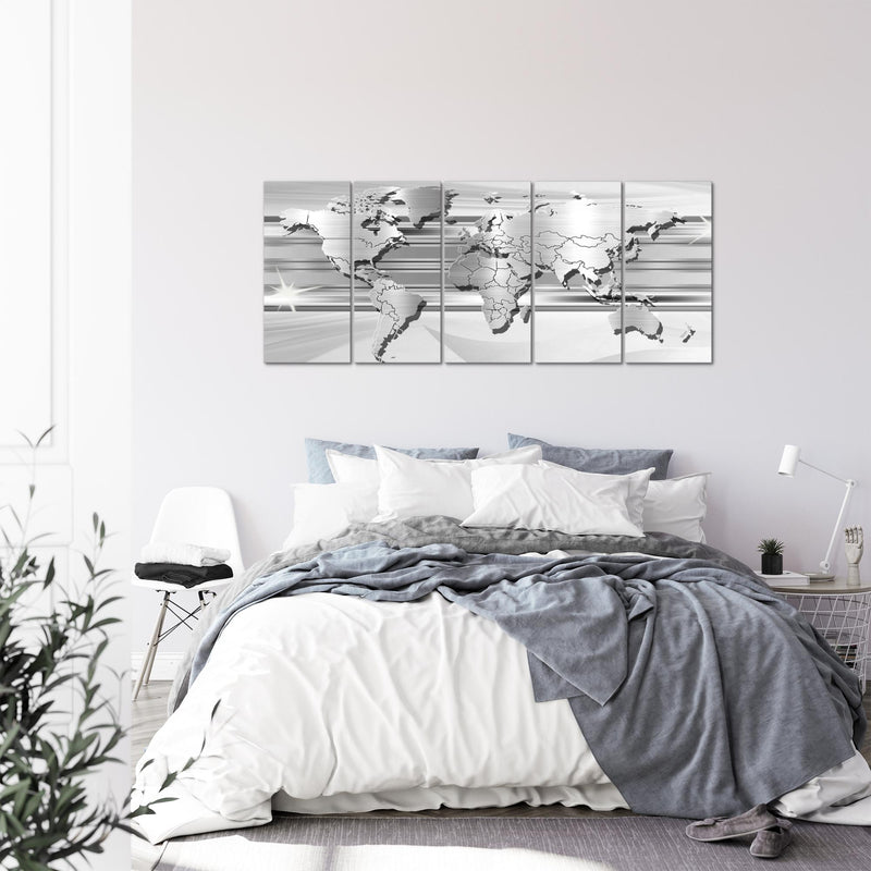 Runa Art Wandbild XXL Weltkarte Büro Wohnzimmer 200 x 80 cm Grau 5 Teilig - Made in Germany - 107955c