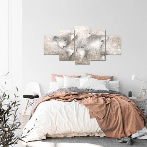 Runa Art - Bilder Weltkarte 200 x 100 cm 5 Teilig XXL Wanddekoration Design Biege 025751a