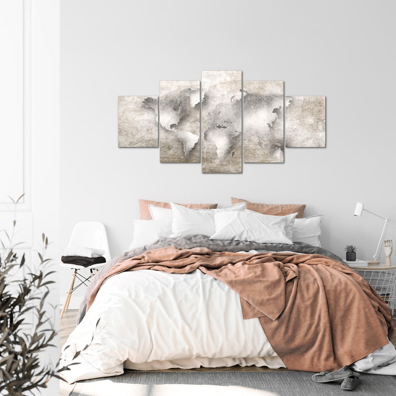 Runa Art - Bilder Weltkarte 200 x 100 cm 5 Teilig XXL Wanddekoration Design Biege 025751a