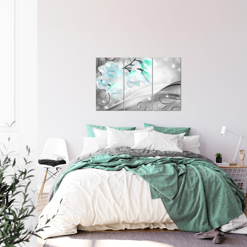 Runa Art Wandbilder Blumen Abstrakt Bild XXL Wohnzimmer Schlafzimmer Grau Türkis Diamant 120 x 80 cm 3 Teilig 035331c