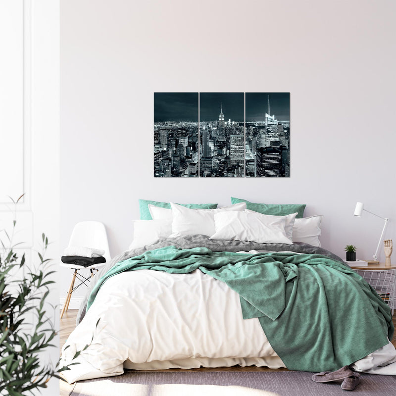 Runa Art Wandbilder New York Skyline Bild XXL Wohnzimmer Büro Türkis Blau USA 120 x 80 cm 3 Teilig 036231b