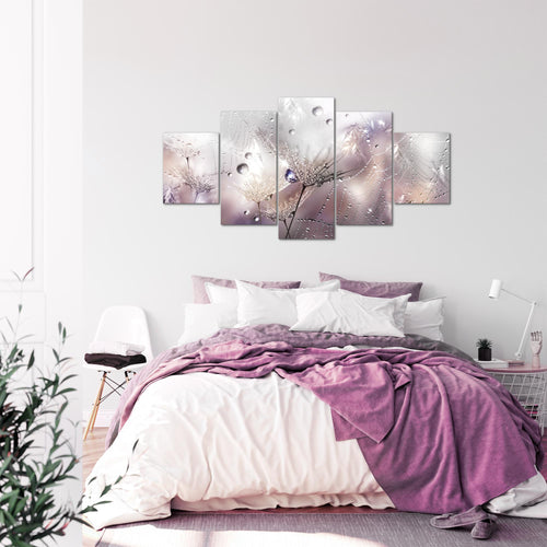 Runa Art - Bilder Blumen Pusteblumen 200 x 100 cm 5 Teilig XXL Wanddekoration Design Rosa Grau 043151b