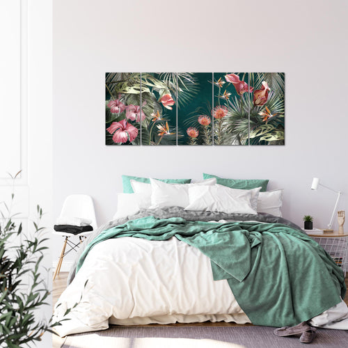 Runa Art Wandbild XXL Blumen Wohnzimmer Schlafzimmer 200 x 80 cm Grün Bunt 5 Teilig - Made in Germany - 043355a