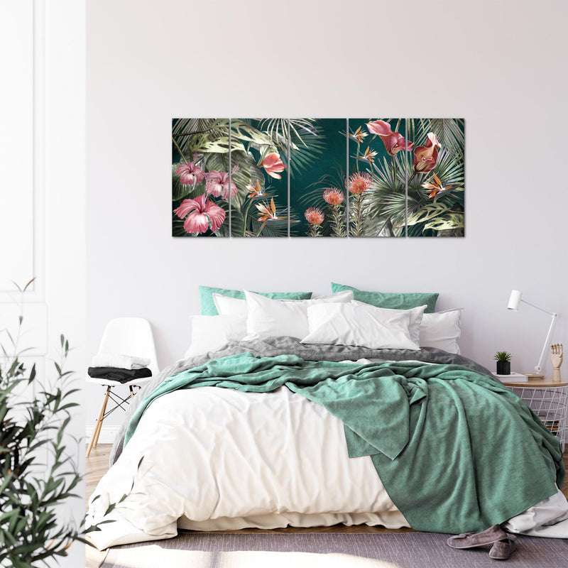 Runa Art Wandbild XXL Blumen Wohnzimmer Schlafzimmer 200 x 80 cm Grün Bunt 5 Teilig - Made in Germany - 043355a