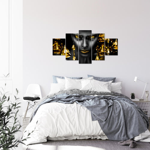 Runa Art Bild Wohnzimmer Schlafzimmer Frau Gesicht Lippen 5 Teilig Kosmetik Fashion Schwarz Gold Wandbilder auf Vlies Leinwand 042153c