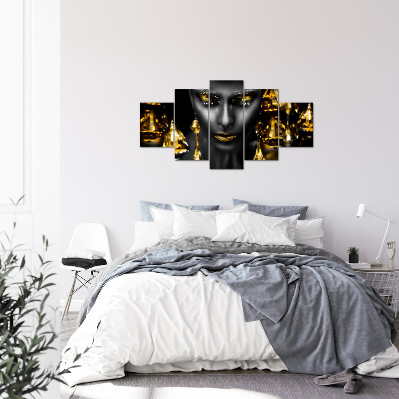 Runa Art Bild Wohnzimmer Schlafzimmer Frau Gesicht Lippen 5 Teilig Kosmetik Fashion Schwarz Gold Wandbilder auf Vlies Leinwand 042153c