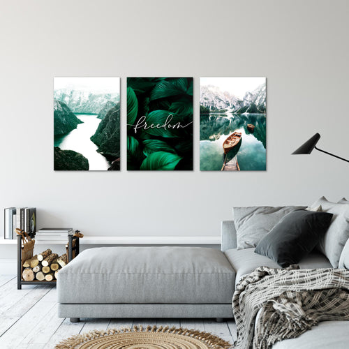 Novart AUFHÄNGFERTIG - Wandbilder Set Landschaft See Berge Grün - Wohnzimmer Bild XXL N020836a