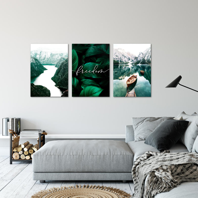 Novart AUFHÄNGFERTIG - Wandbilder Set Landschaft See Berge Grün - Wohnzimmer Bild XXL N020836a