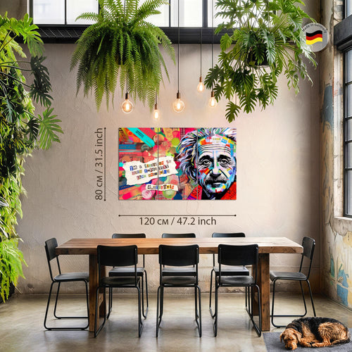 Runa Art Wandbilder Einstein Street Art Bild XXL Wohnzimmer Schlafzimmer Bunt Banksy Style 120 x 80 cm 3 Teilig 044931a