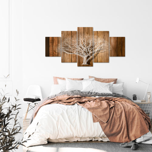 Runa Art - Bilder Baum Abstrakt 200 x 100 cm 5 Teilig XXL Wanddekoration Design Beige Braun 039951a
