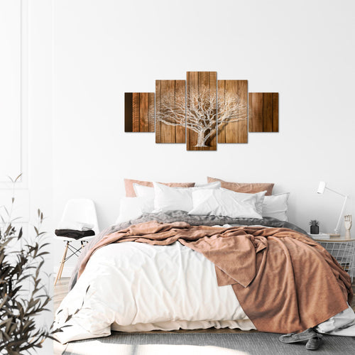 Runa Art Bild Wohnzimmer Baum Abstrakt 5 Teilig Holzmotiv Beige Braun Wandbilder auf Vlies Leinwand 039953a