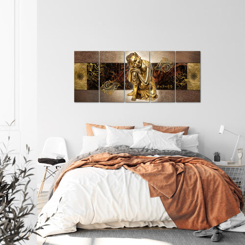 Runa Art Wandbild XXL Buddha Zen Wohnzimmer Schlafzimmer 200 x 80 cm Gold 5 Teilig - Made in Germany - 041355a