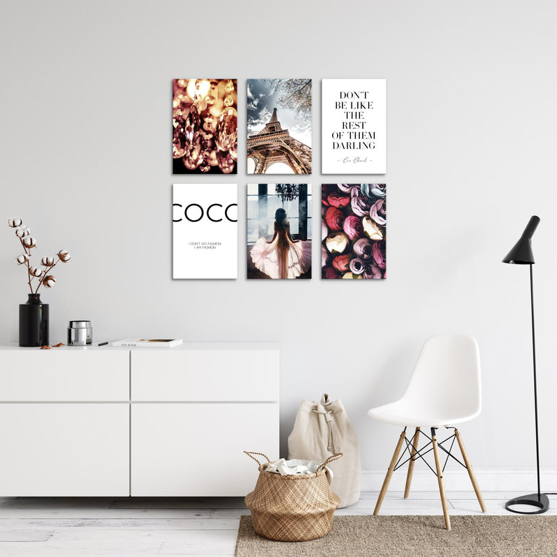 Novart Wandbilder Set Fashion Paris - KOMPLETT AUFHÄNGFERTIG - Made in Germany - Moderne Bilder  Wohnzimmer Mädchen Teenager - N008264a