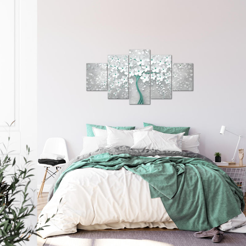 Runa Art Bild Wohnzimmer Schlafzimmer Blumen 5 Teilig Abstrakt Baum Weiss Türkis Wandbilder auf Vlies Leinwand 039753b