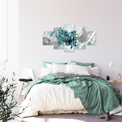 Runa Art Bild Wohnzimmer Schlafzimmer Blumen Lilien 5 Teilig Abstrakt Grau Türkis Wandbilder auf Vlies Leinwand 016553a