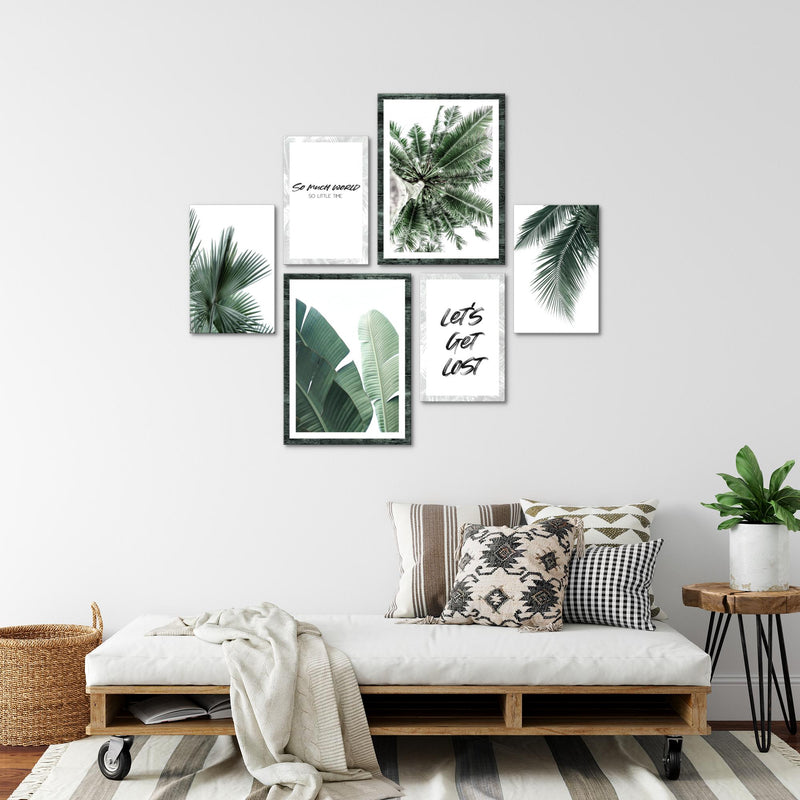 Novart Wandbilder Set Palmen Grün - KEIN EXTRA RAHMEN BENÖTIGT -  Modern Deko  - Wohnzimmer Schlafzimmer N014763a