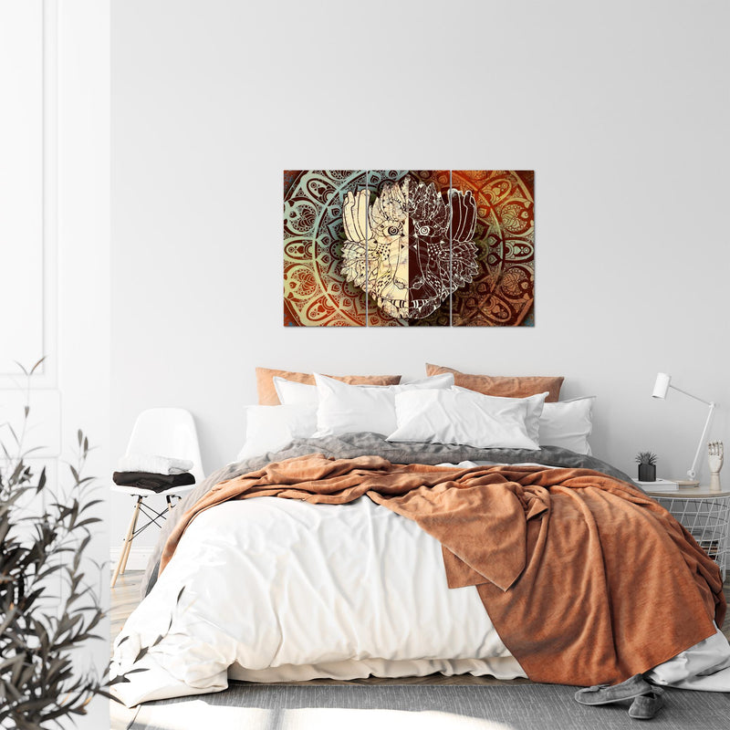 Runa Art Wandbilder Mandala Abstrakt Bild XXL Wohnzimmer Schlafzimmer Beige Braun Kupfer 120 x 80 cm 3 Teilig 040131a