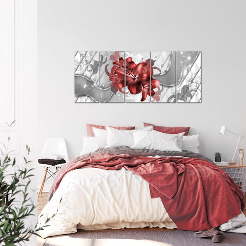 Runa Art Wandbild XXL Blumen Lilien Wohnzimmer Schlafzimmer 200 x 80 cm Rot Weiß 5 Teilig - Made in Germany - 016555b