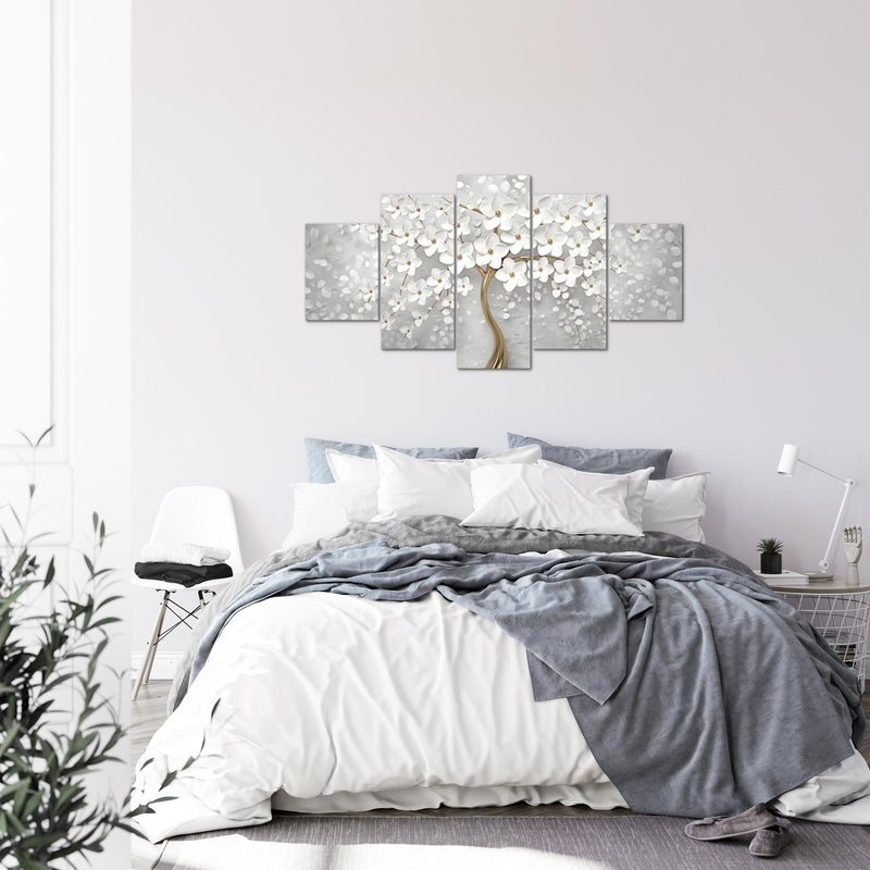 Runa Art Bild Wohnzimmer Schlafzimmer Blumen 5 Teilig Abstrakt Baum Weiss Gold Wandbilder auf Vlies Leinwand 039753a