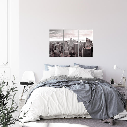 Runa Art Wandbilder New York Bild XXL Wohnzimmer Büro Grau Rosa Skyline 120 x 80 cm 3 Teilig 010231b