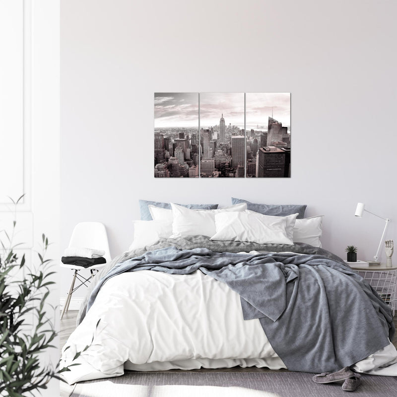 Runa Art Wandbilder New York Bild XXL Wohnzimmer Büro Grau Rosa Skyline 120 x 80 cm 3 Teilig 010231b