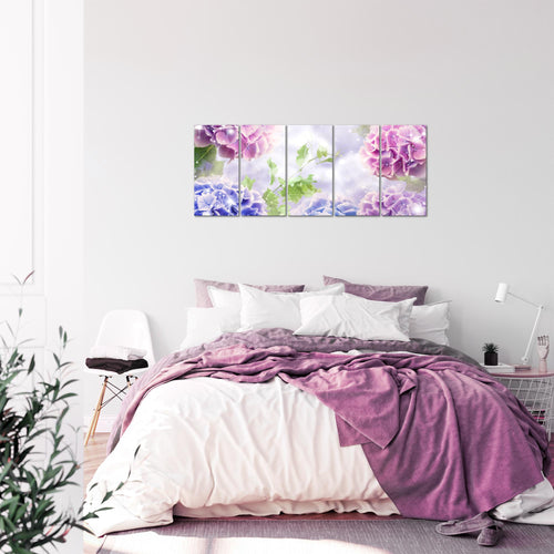 Runa Art Bild Blumen Hortensien Wandbilder auf Vlies Leinwand 5 Teilig Wanddekoration Wohnzimmer Schlafzimmer 017456b