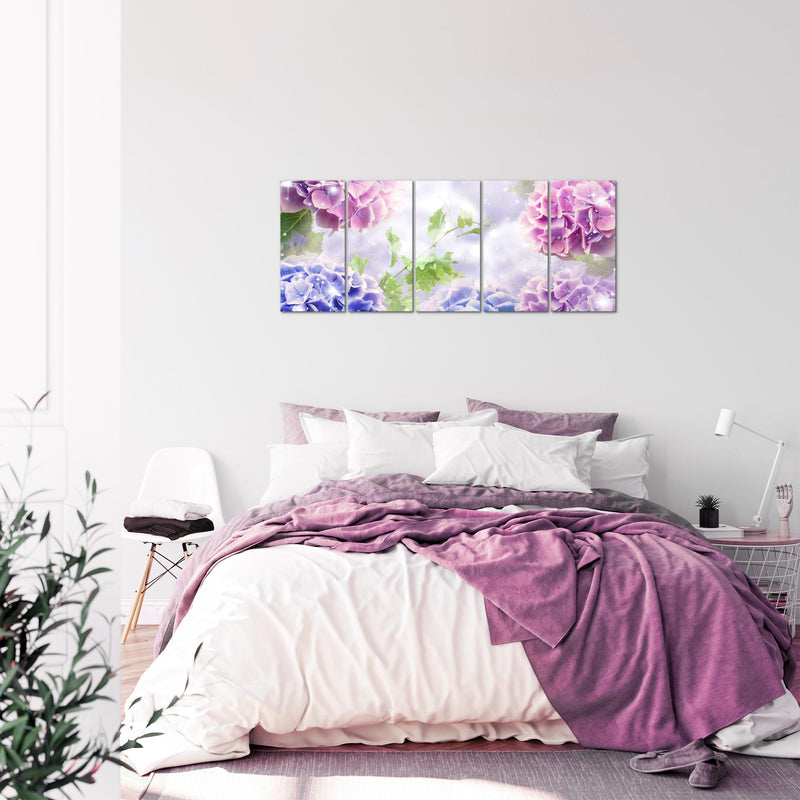 Runa Art Bild Blumen Hortensien Wandbilder auf Vlies Leinwand 5 Teilig Wanddekoration Wohnzimmer Schlafzimmer 017456b